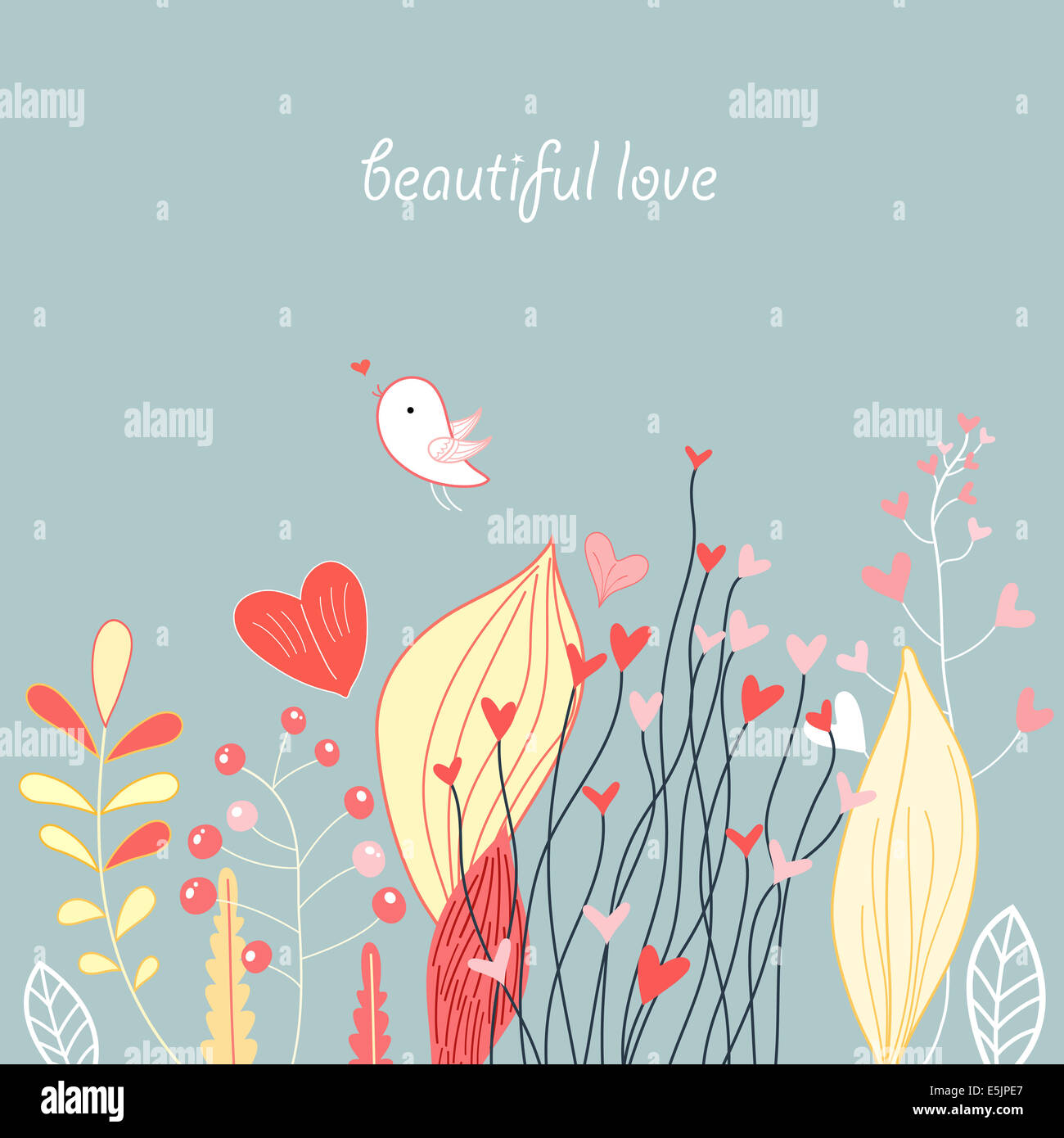 seamless graphic floral pattern with birds in love on a blue background ...
