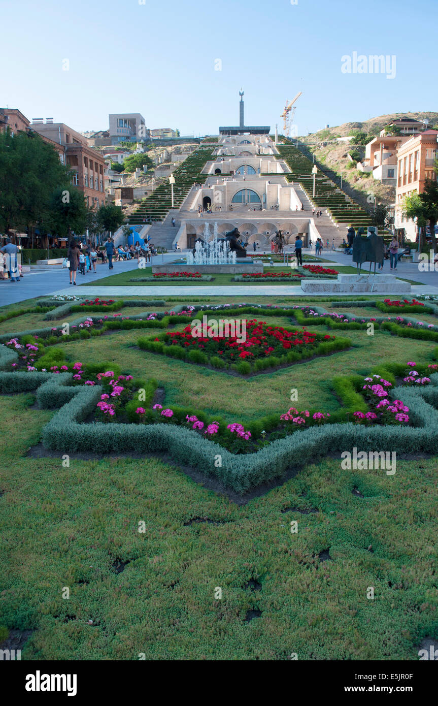 Flowerbed, Cascade of Yerevan, Armenia Stock Photo