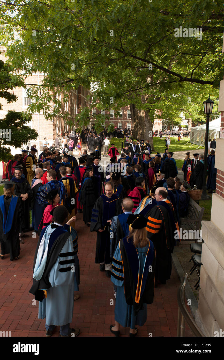 Faculty line up for the parade into the graduation ceremony  at Williams College  in Williamstown, MA. Stock Photo