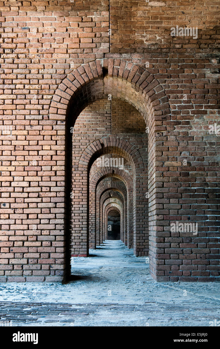 Civil War era Fort Jefferson stands three stories tall over the surrounding 70 miles of ocean at Dry Tortugas National Park. Stock Photo