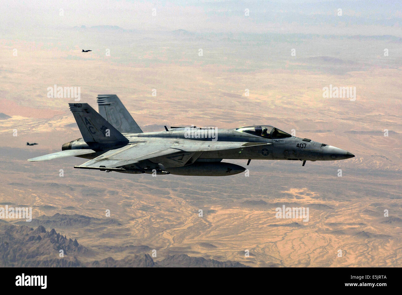 US Navy F/A-18C Hornet fighter aircraft during a mission over Afghanistan Sept. 4, 2013, over Afghanistan. Stock Photo