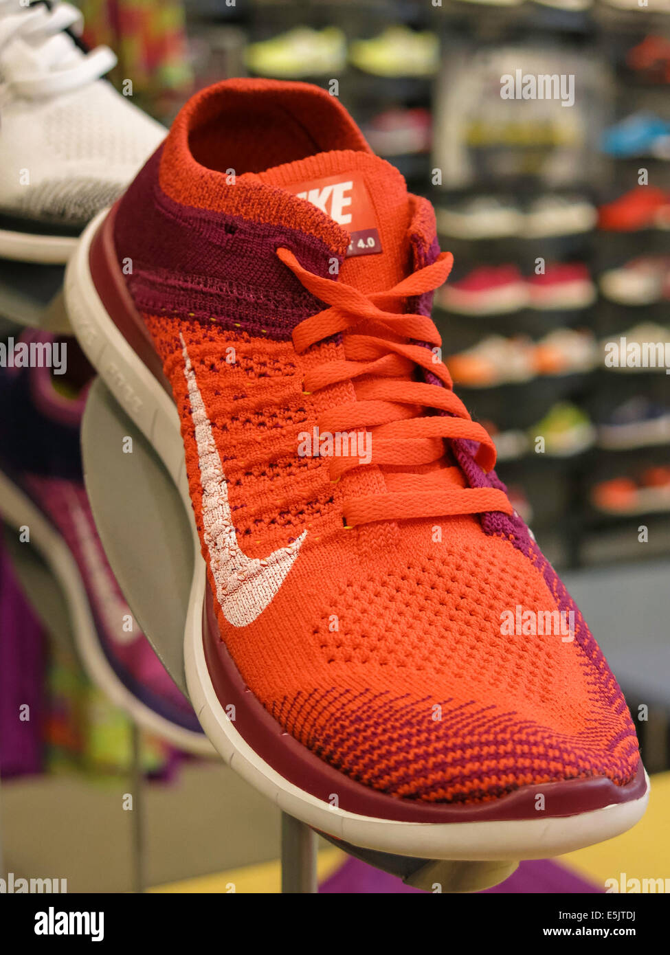 Nike Athletic Shoe in Footlocker Store, NYC Stock Photo