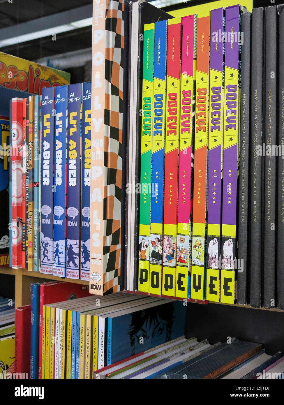 Popeye Comic Books Display,Midtown Comics Store, Times Square, NYC, USA Stock Photo