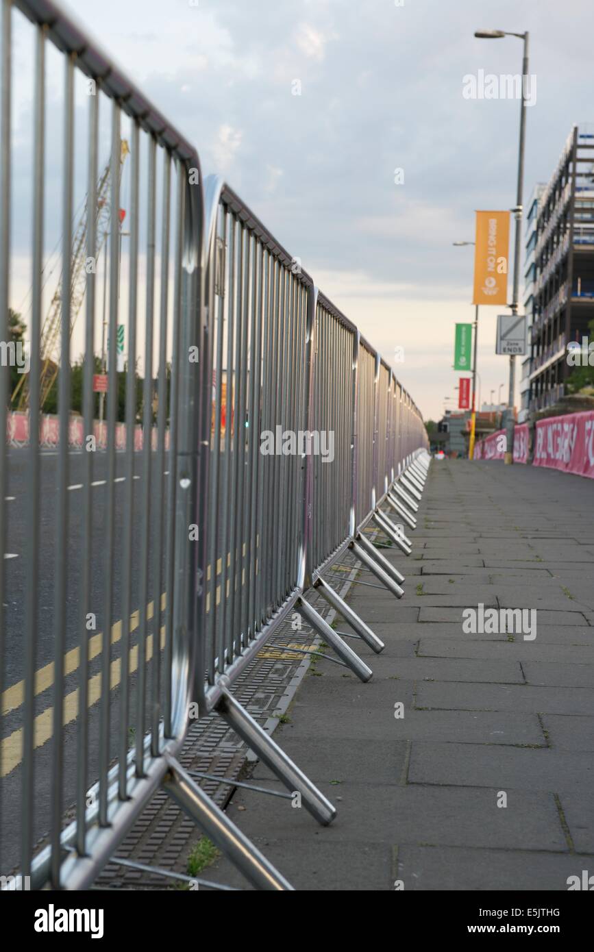 Crash barriers on the Albert Bridge in Glasgow ready for the Marathon