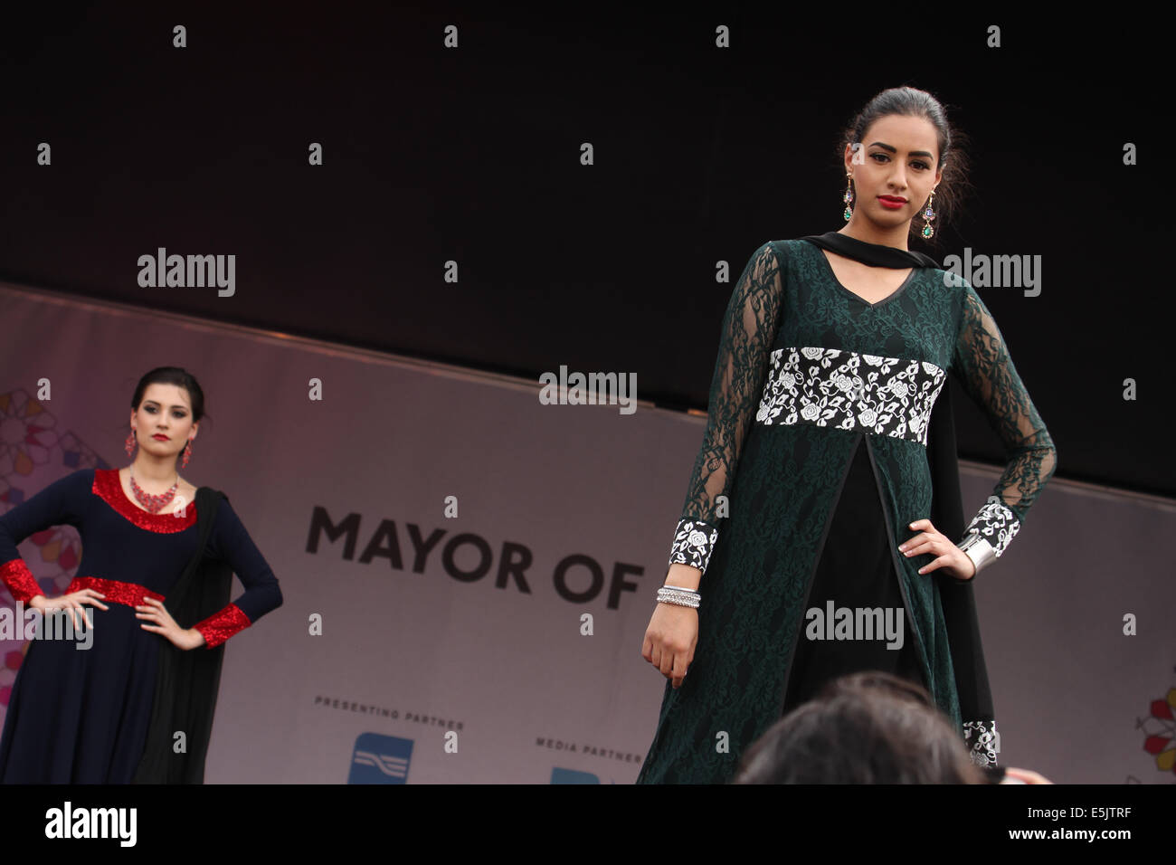London, UK 2 August 2014. Models showcases arabia fashion during The Eid Festival at Trafalgar Square. Credit: David Mbiyu/ Alamy Live News Stock Photo