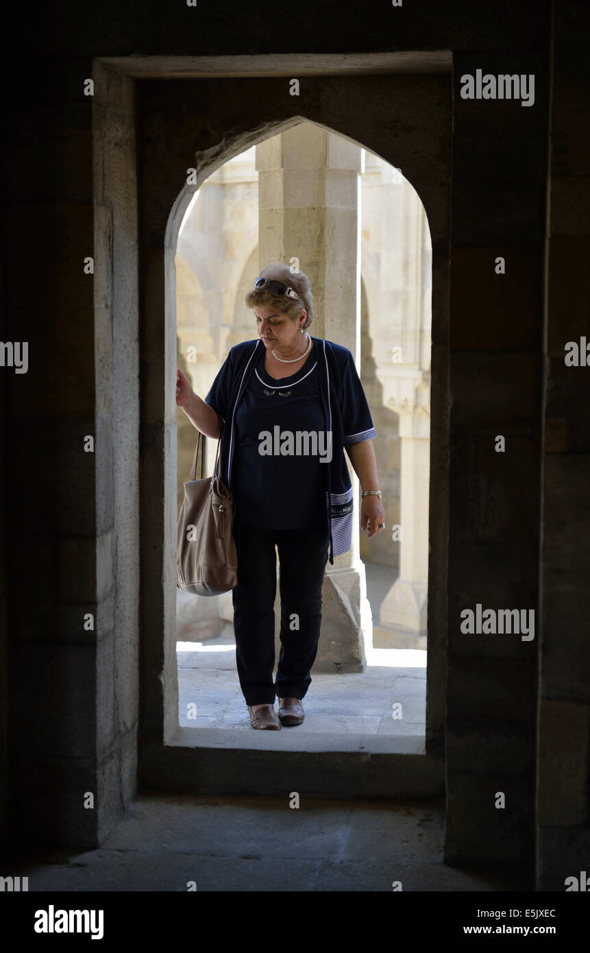 Visitor in Shirvanshah's palace complex, Old City, Baku, Azerbaijan Stock Photo