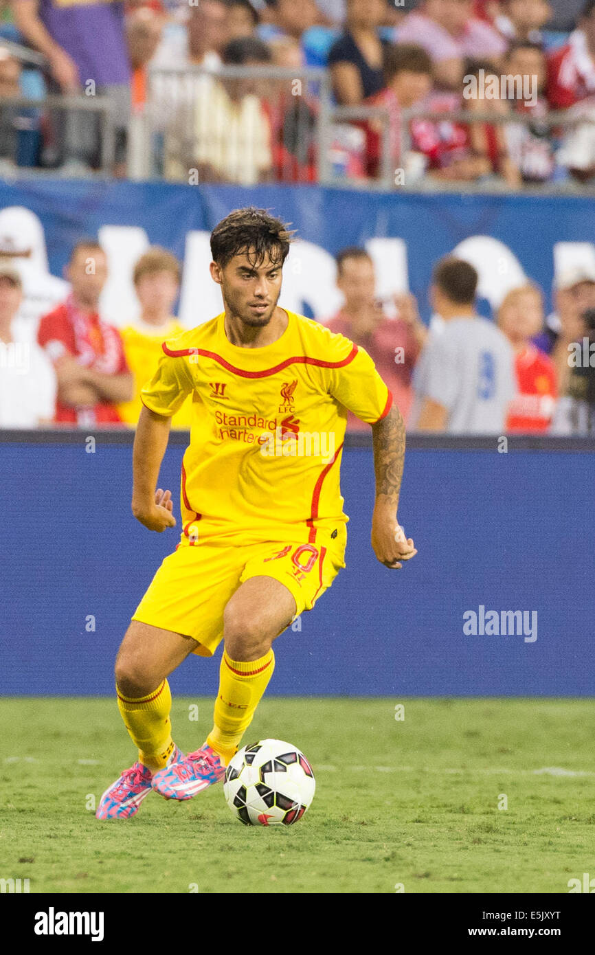 Charlotte, North Carolina, USA. 2nd Aug, 2014. Liverpool Forward JESUS FERNANDEZ SAEZ SUSO (30) during the 2014 Guinness International Champions Cup match between AC Milan and Liverpool at Bank of America Stadium in Charlotte, NC. Liverpool goes on to win 2 to 0. Credit:  Jason Walle/ZUMA Wire/Alamy Live News Stock Photo