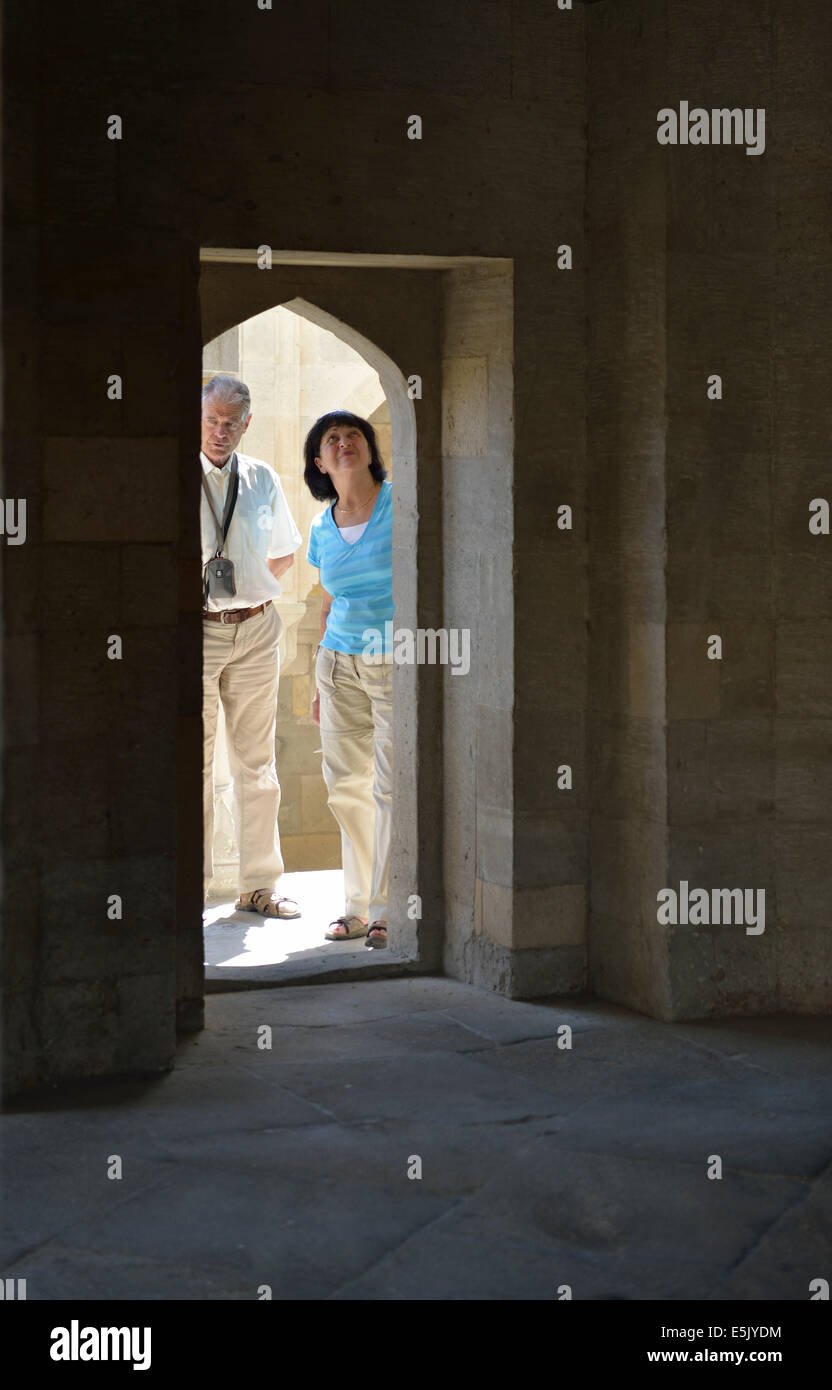 Visitors in Shirvanshah's palace complex, Old City, Baku, Azerbaijan Stock Photo