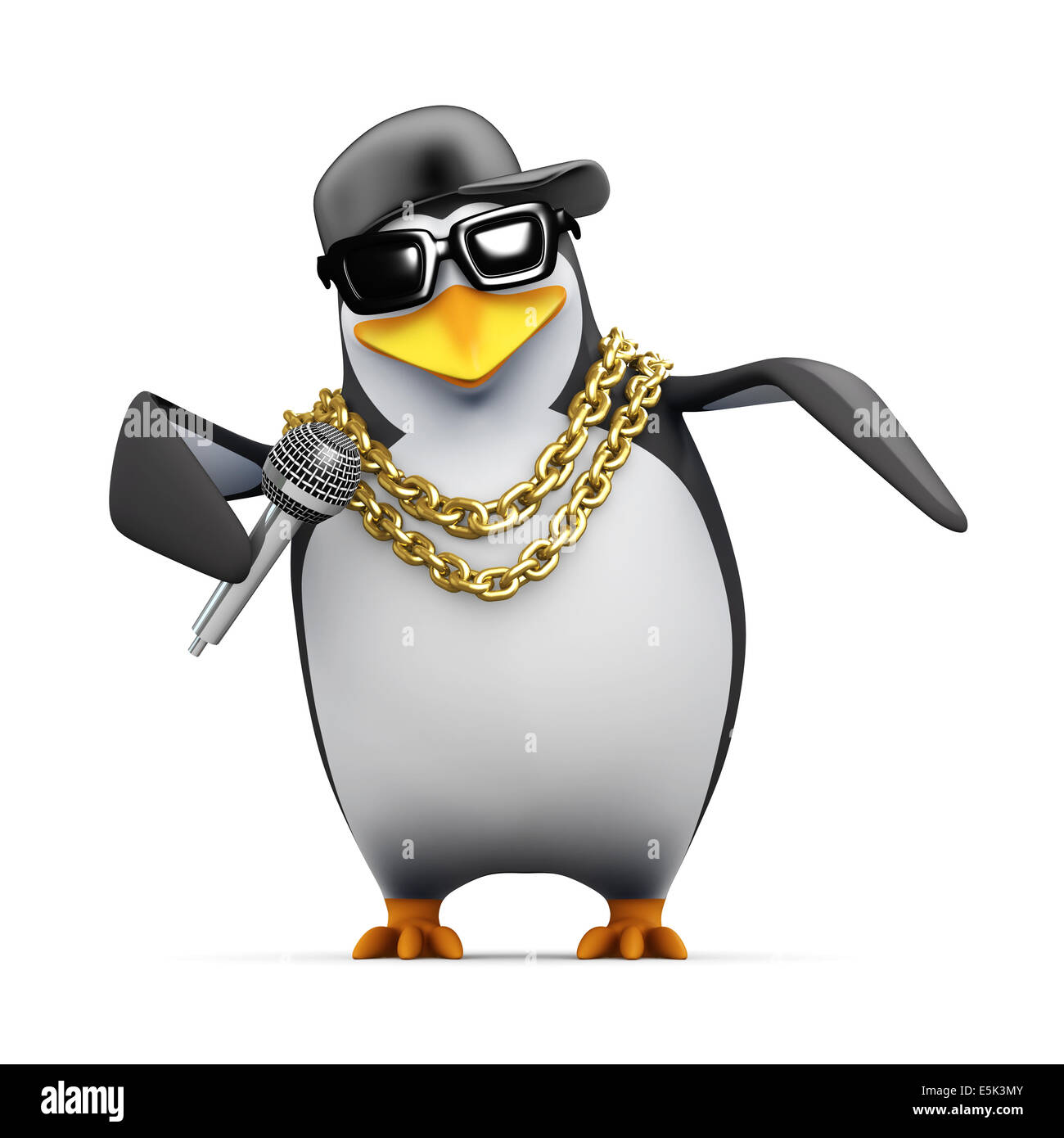 3d render of a penguin singing into a microphone Stock Photo