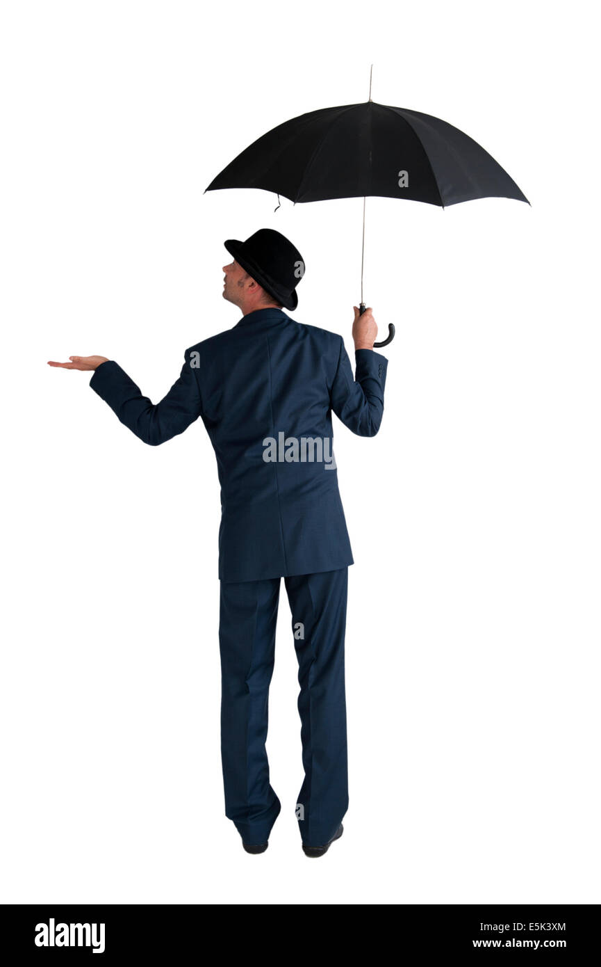 businessman with umbrella isolated on a white background Stock Photo