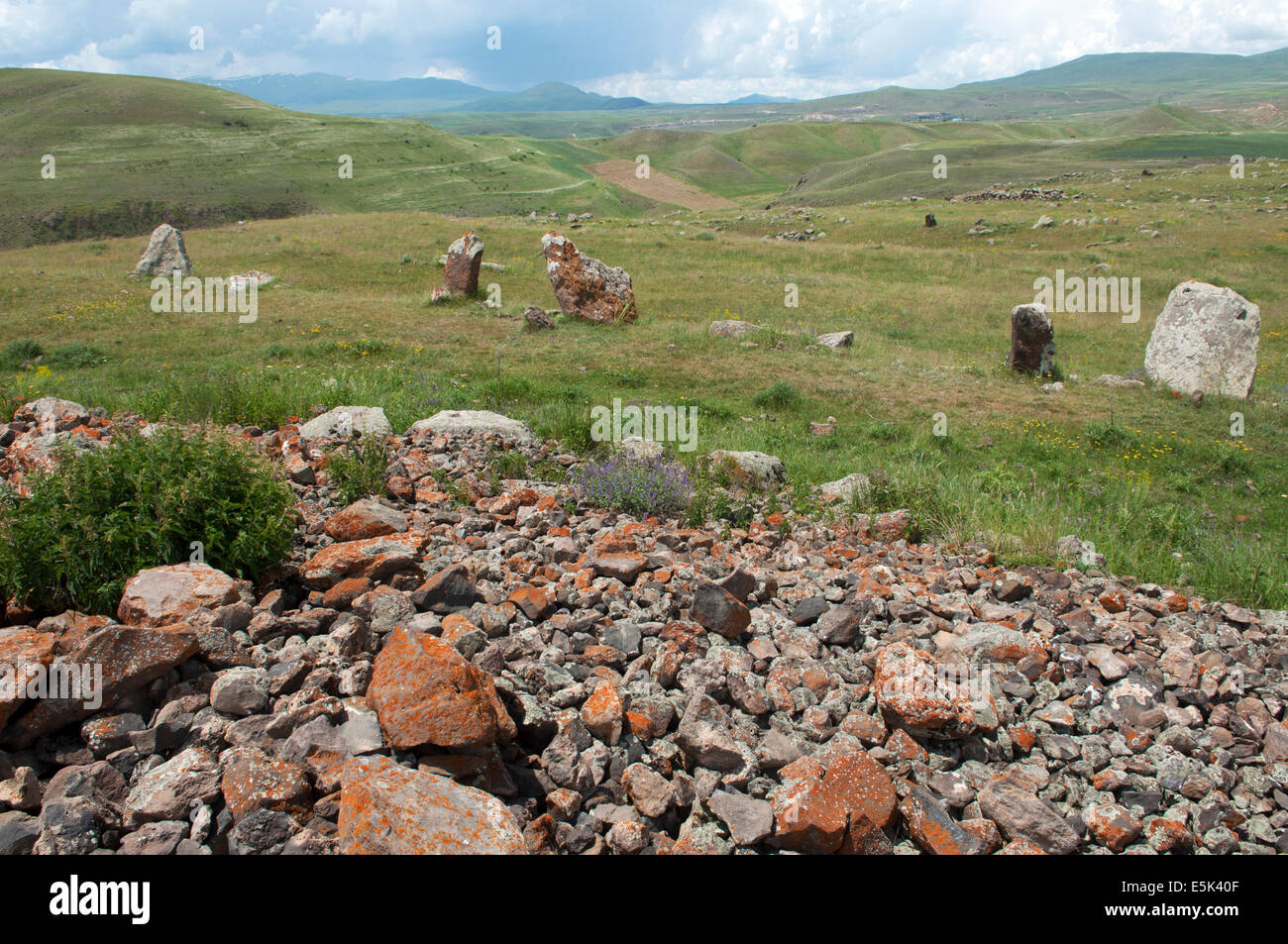 Zorats Karer (Karahunj) prehistoric archaeological site, Armenia Stock Photo