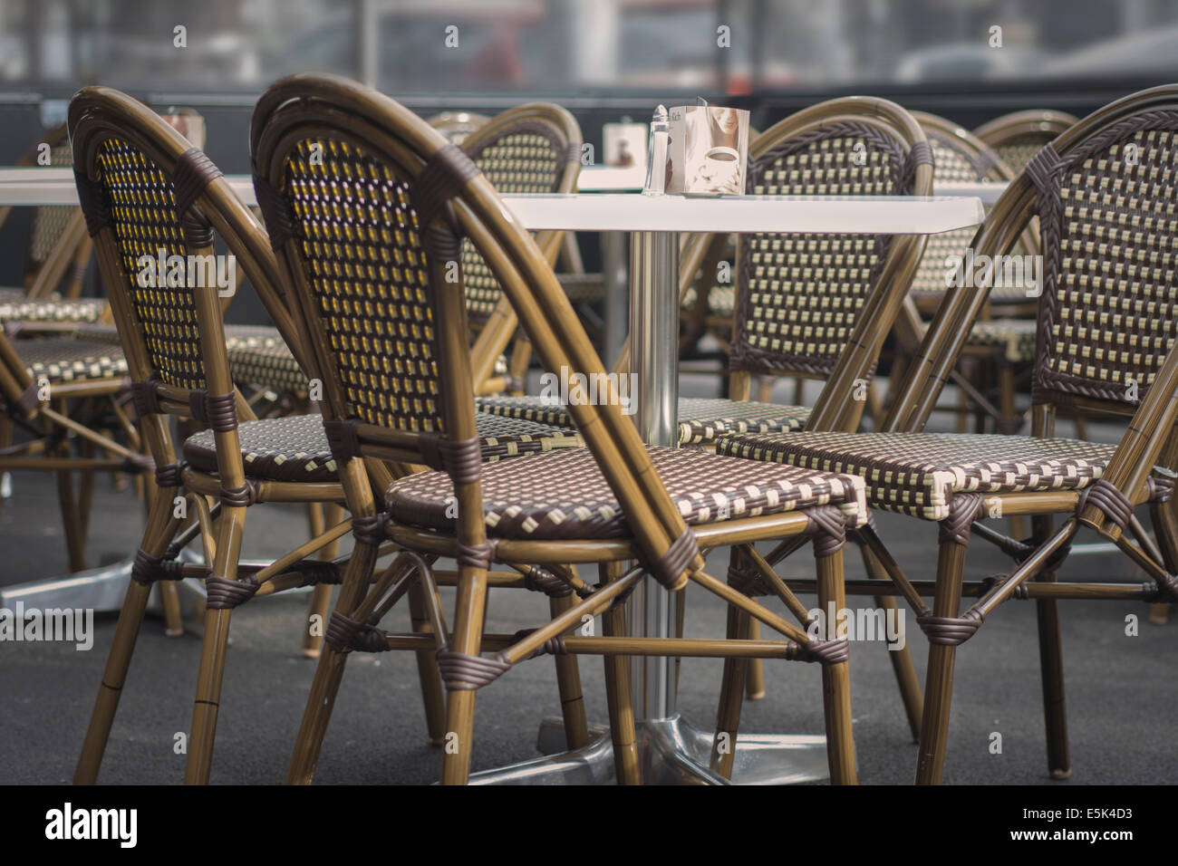 Empty Restaurant Tables and Chairs Stock Photo