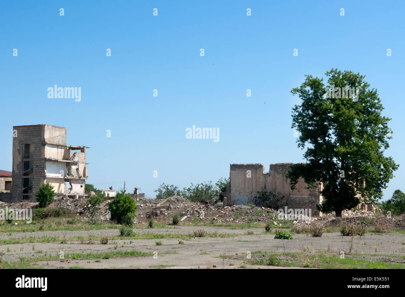 Bombed buildings, Agdam ghost town, unrecognized state of Nagorno-Karabakh Stock Photo
