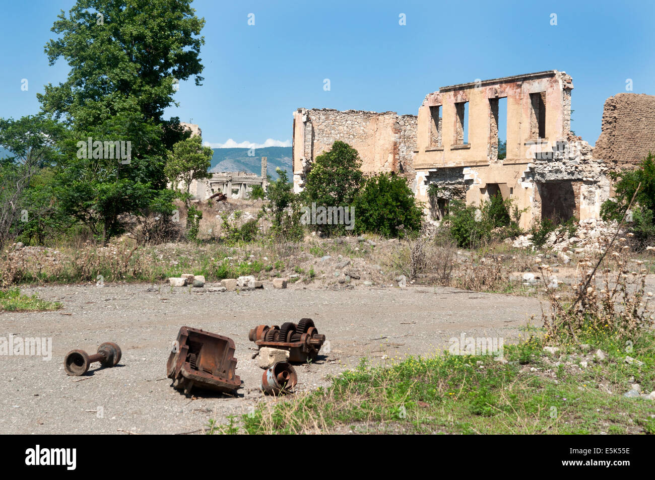 Bombed building, Agdam ghost town, unrecognized state of Nagorno-Karabakh Stock Photo