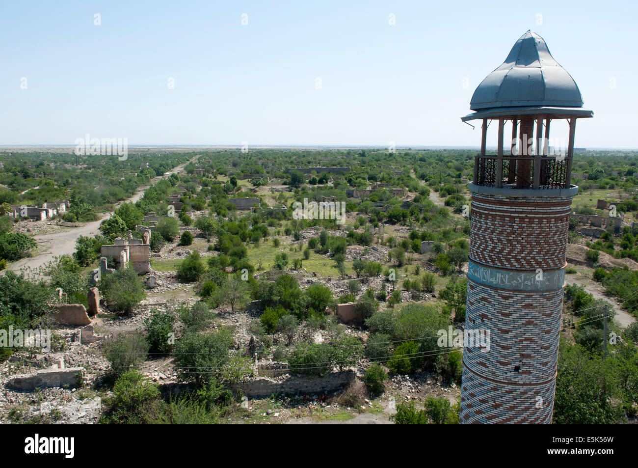 Minaret of abandoned ancient Persian Mosque, Agdam ghost town, unrecognized state of Nagorno-Karabakh Stock Photo