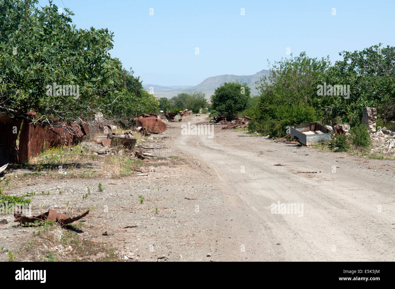 Abandoned street, Agdam ghost town, unrecognized state of Nagorno-Karabakh Stock Photo