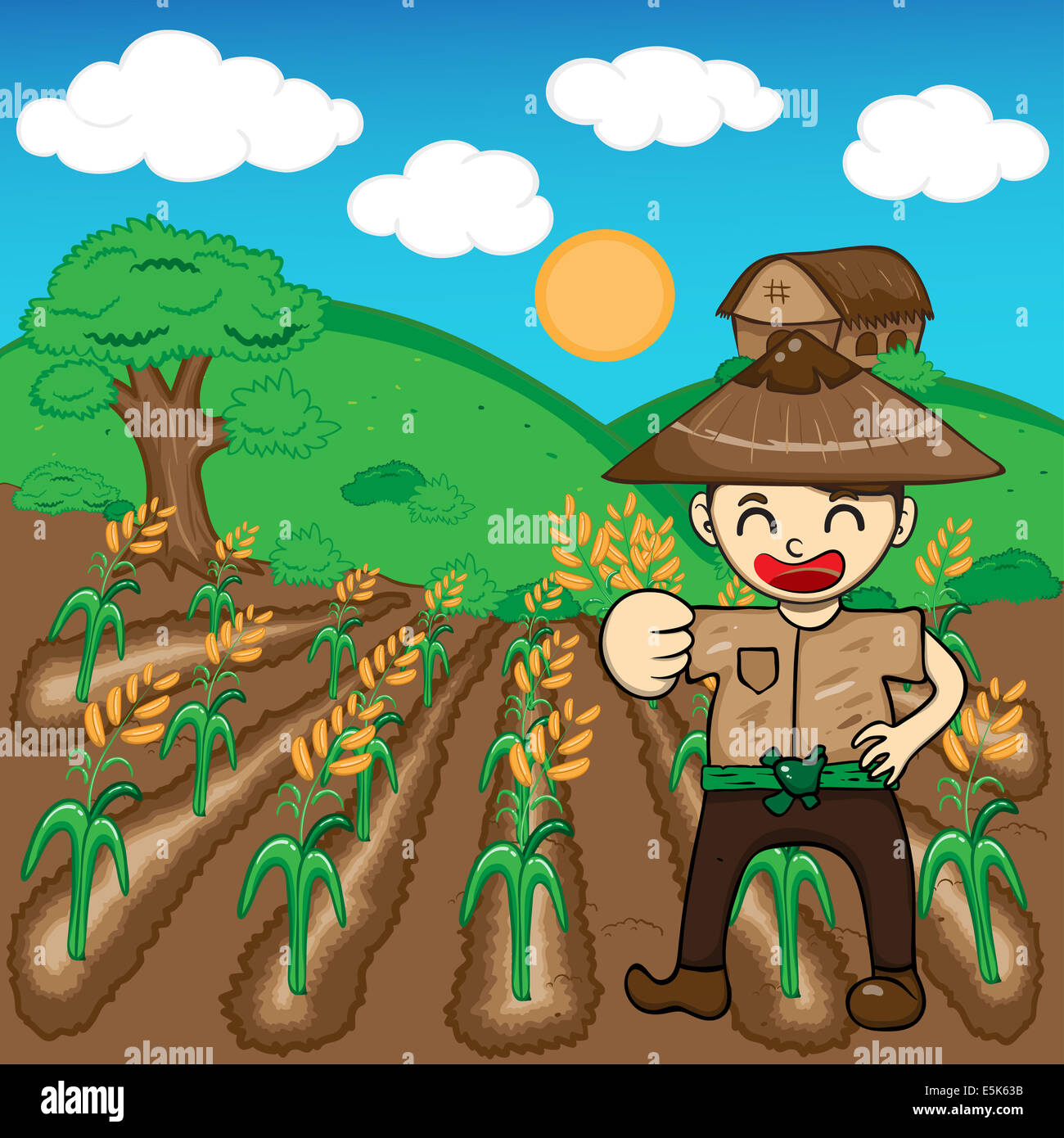 Farmer and rice a harvest vector illustration cartoon Stock Photo - Alamy