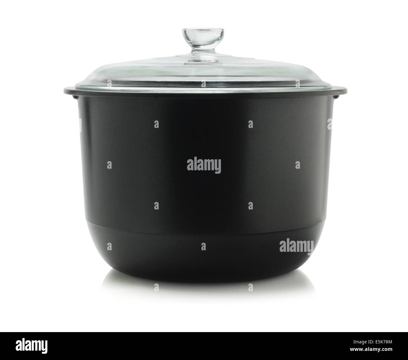 Black Cooking Pot With Glass Lid On White Background Stock Photo