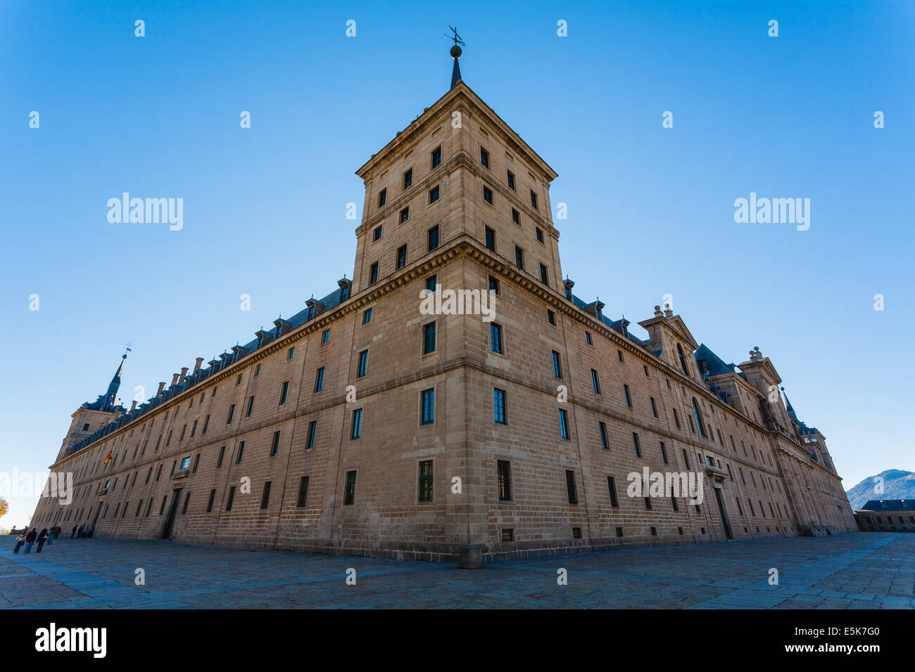 Full view of San Lorenzo de El Escorial Royal Site  taken from the big outdoors square showing its enormous structure Stock Photo