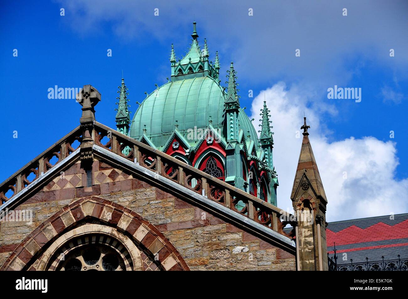 BOSTON, MASSACHUSETTS:  Flamboyant neo-gothic architecture defines the historic Old South Church in Copley Square Stock Photo