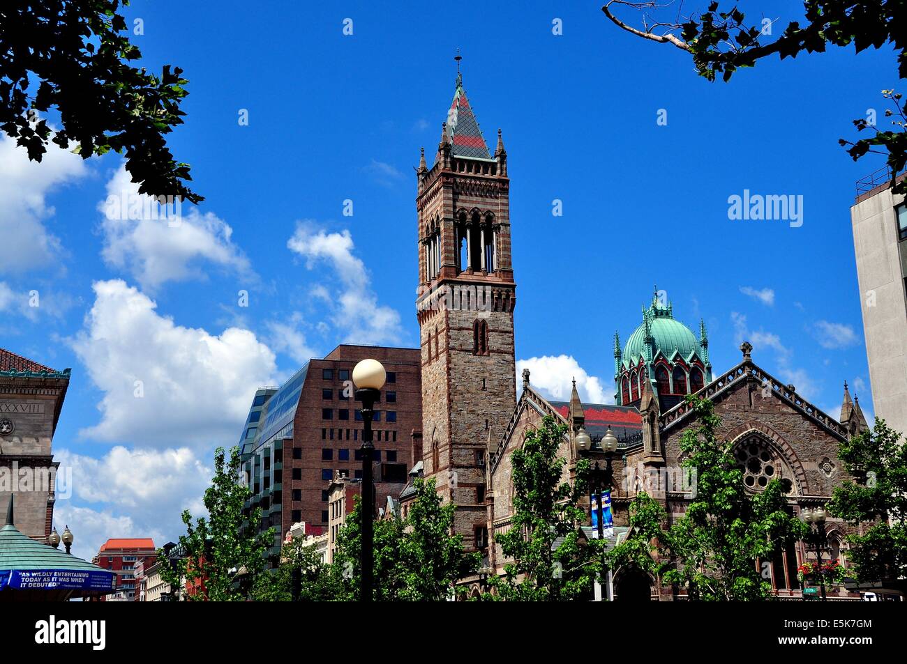 BOSTON, MASSACHUSETTS:  The slender neo-romanesque tower of the Old South Church in Copley Square Stock Photo