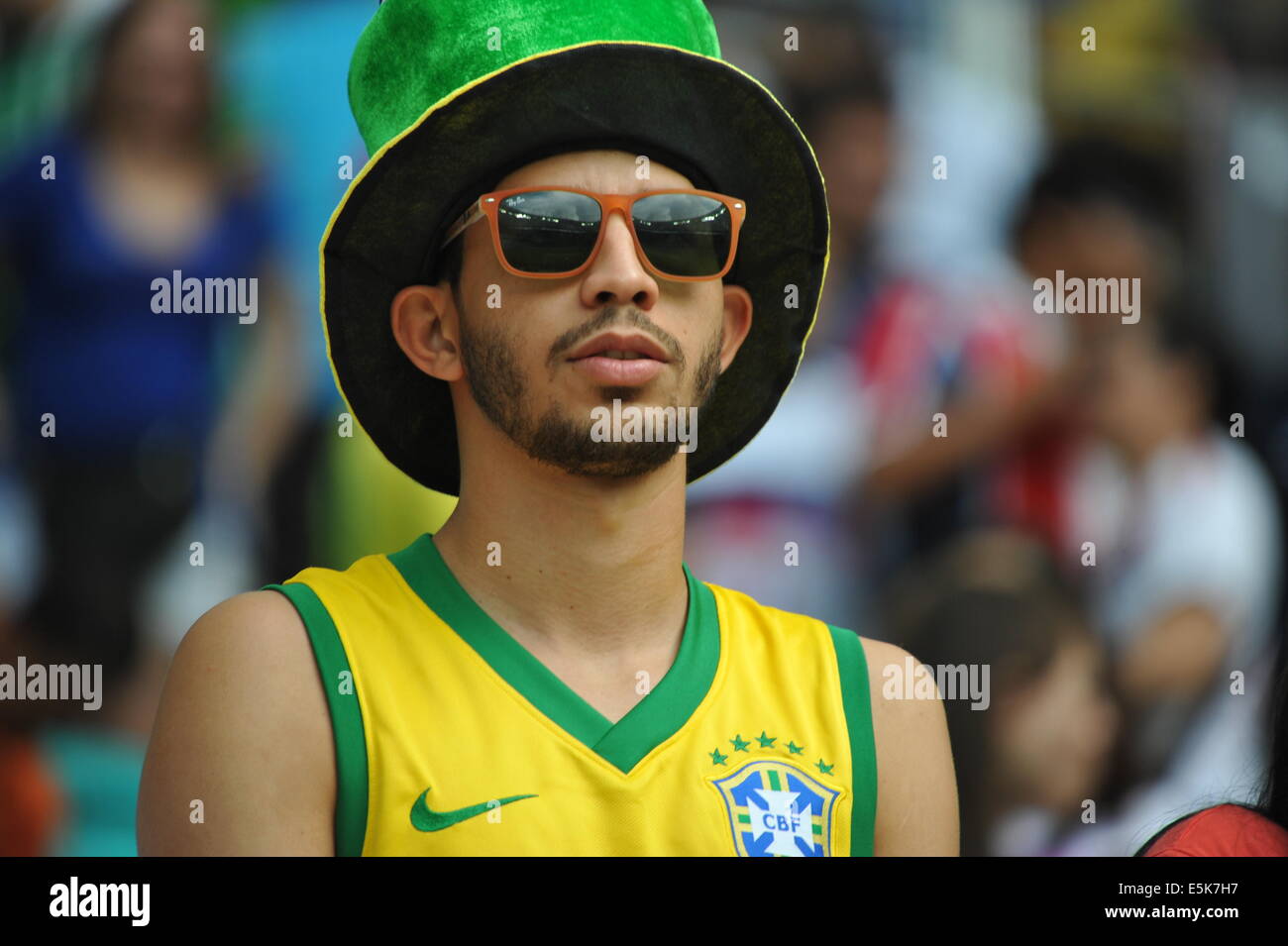 WM 2014, Brasilianischer Fan im Stadion, Salvador da Bahia, Brasilien. Stock Photo