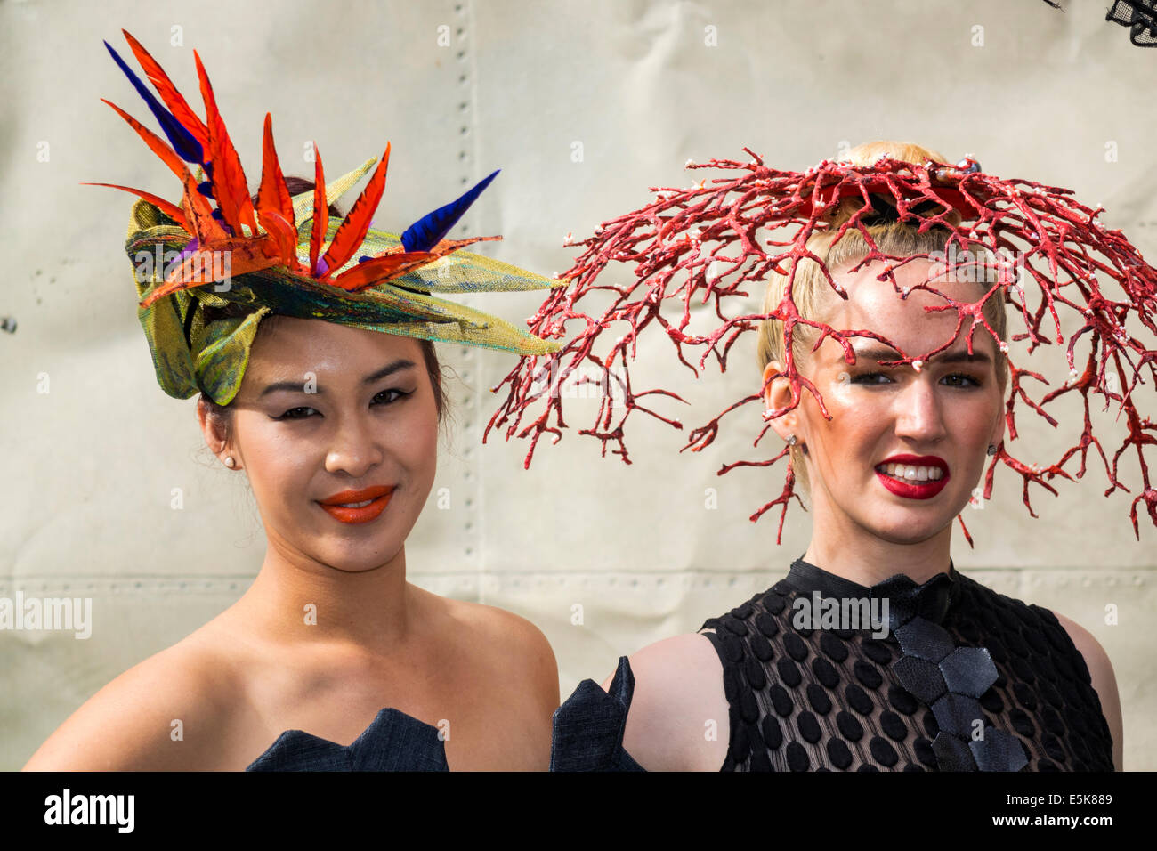 Melbourne Australia,Swanston Street,City Square,festival,Lord Mayor's Student Welcome,fashion show,runway,woman female women,model,posing,striking pos Stock Photo