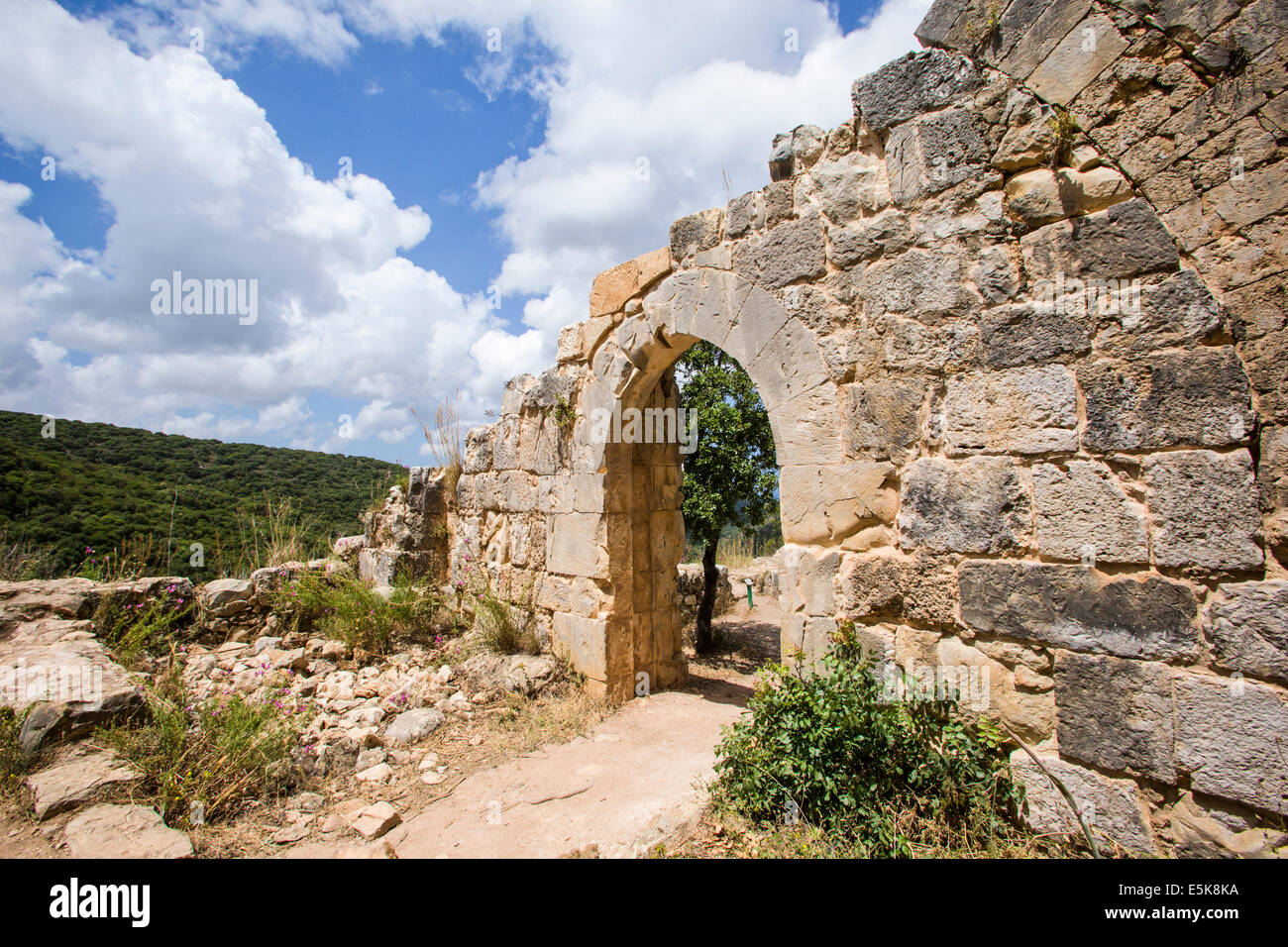 Israel, Upper Galilee, The Montfort (German: Starkenberg) a ruined crusader fortress The site is now a national park inside the Stock Photo