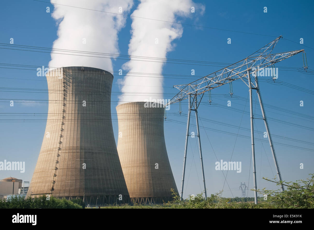 nuclear power plant cooling towers and pylon Stock Photo Alamy