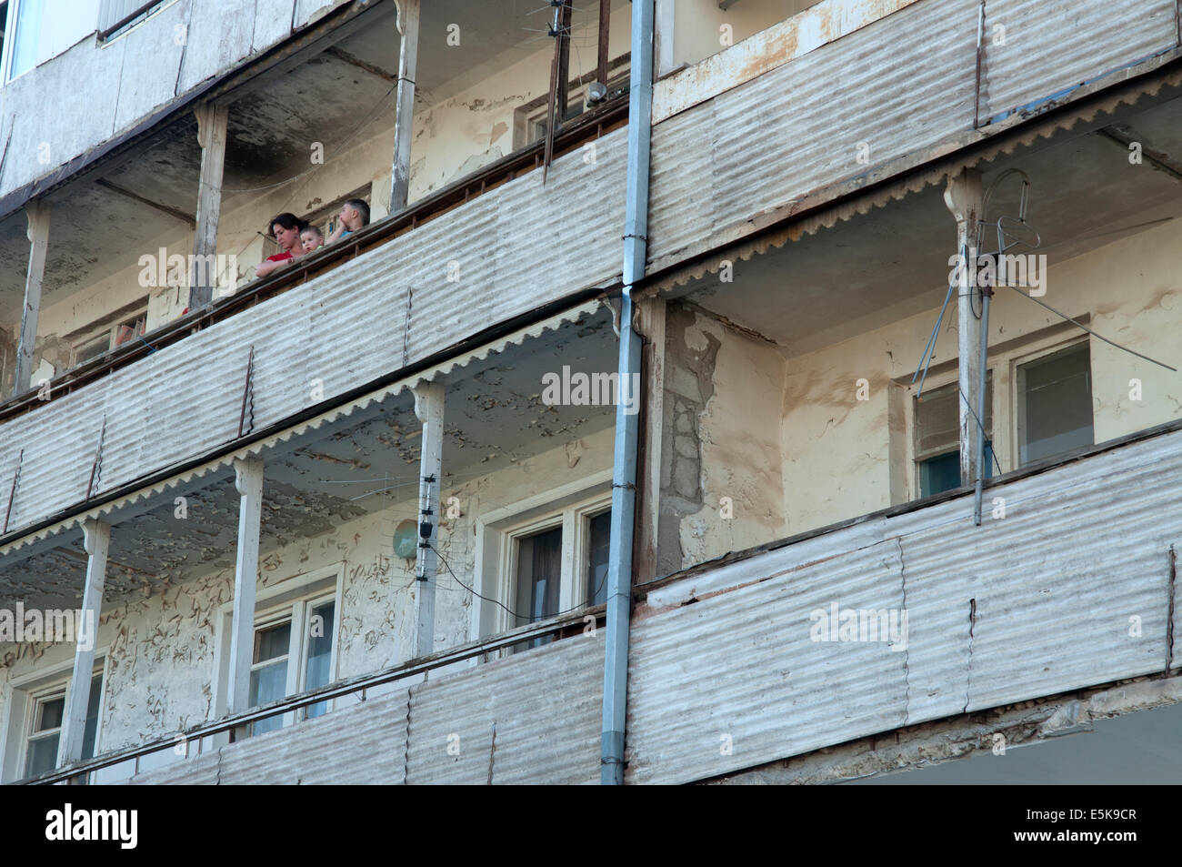 Residents of a condominium on the balcony, Sushi, unrecognized state of Nagorno-Karabakh Stock Photo