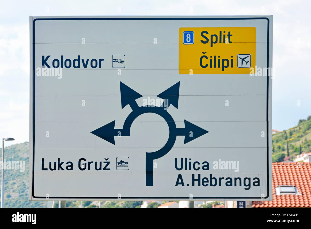 Croatian road direction sign at roundabout in Gruz Port of Dubrovnik Dalmatia Croatia Stock Photo