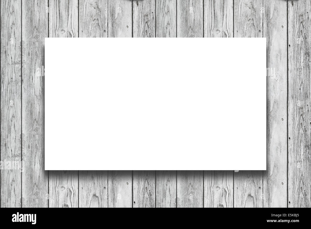 Blank white Poster hanging on wooden wall Stock Photo Alamy