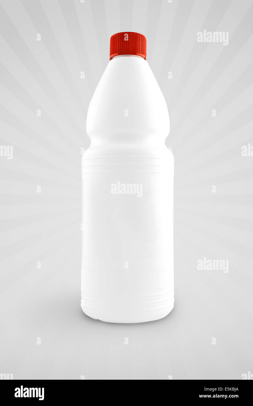 Unlabeled plastic Bottle for chemical liquid on gray background Stock Photo