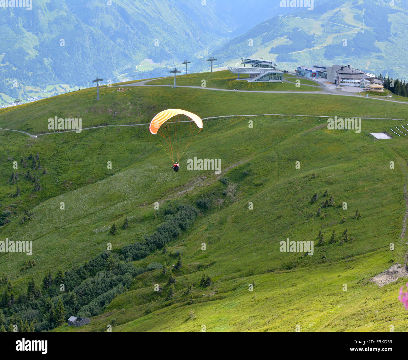 Paragliding in the Austrian Alps mountains Stock Photo