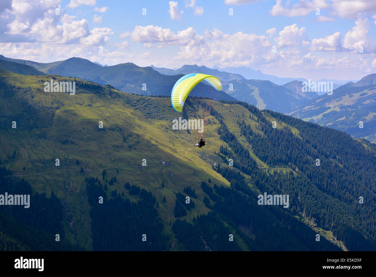 Paragliding in the Austrian Alps mountains Stock Photo