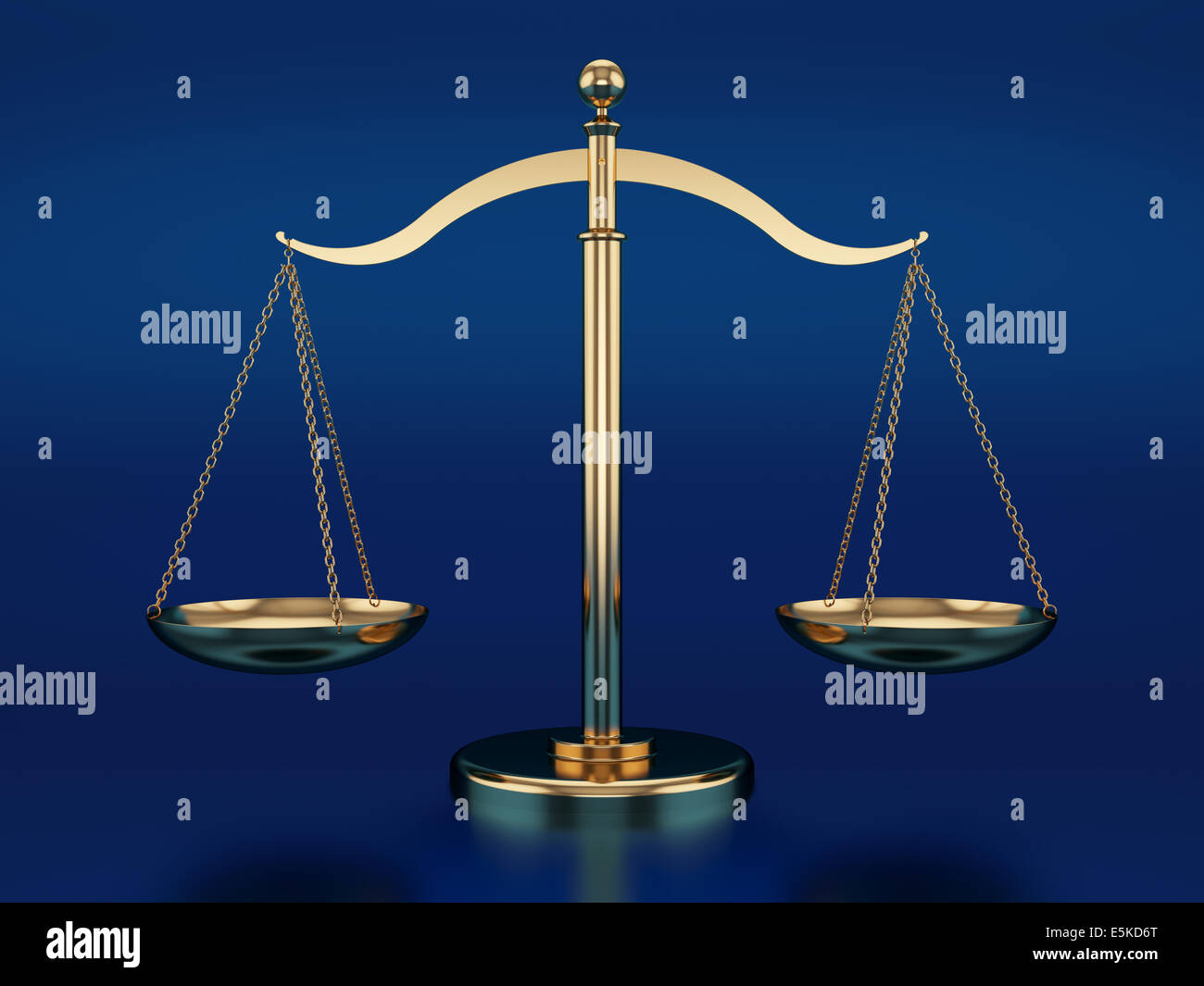 3d render of golden scales on the blue reflective background Stock ...