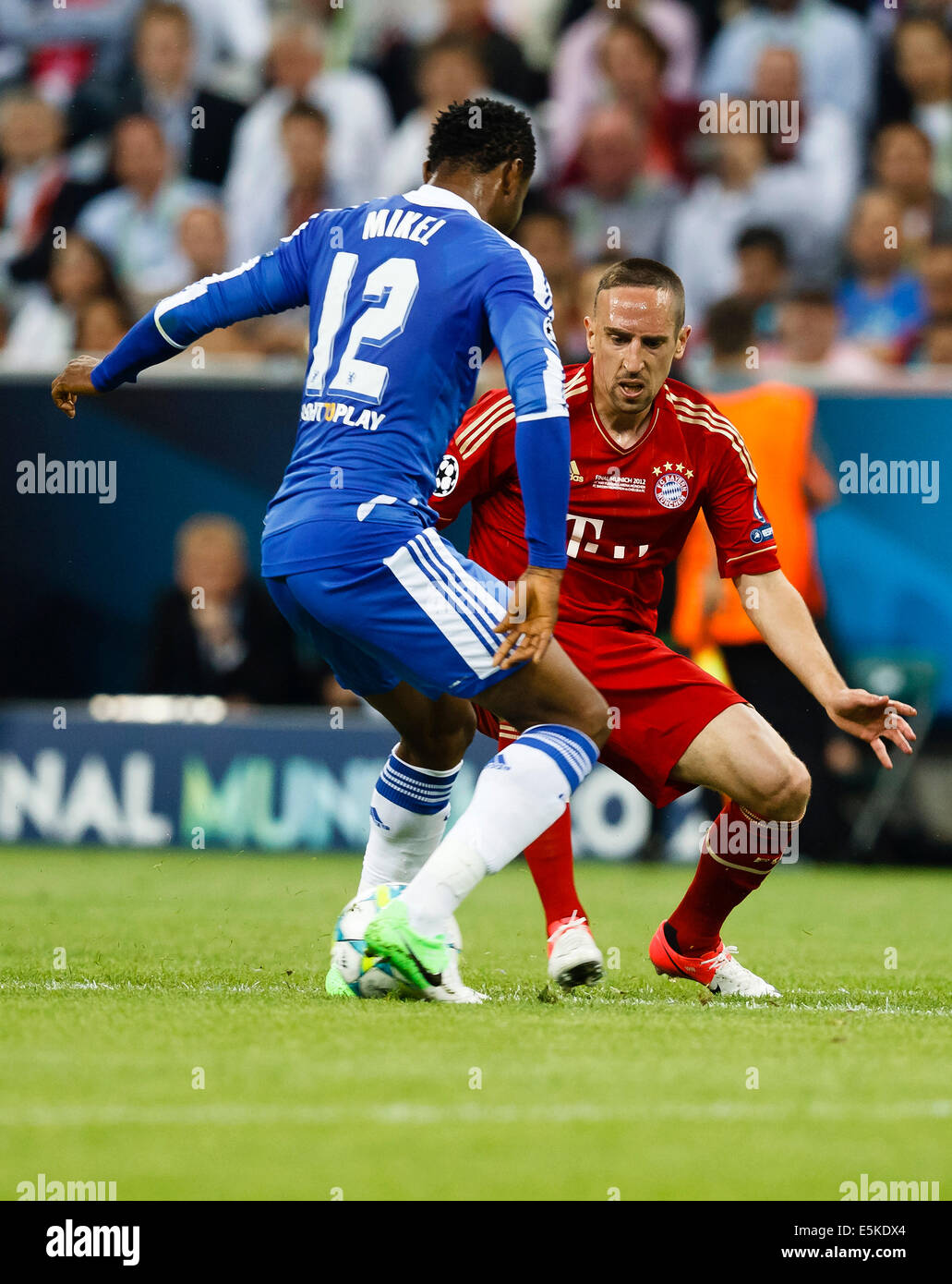 Mikel of Chelsea (L) and Ribery of Bayern Stock Photo