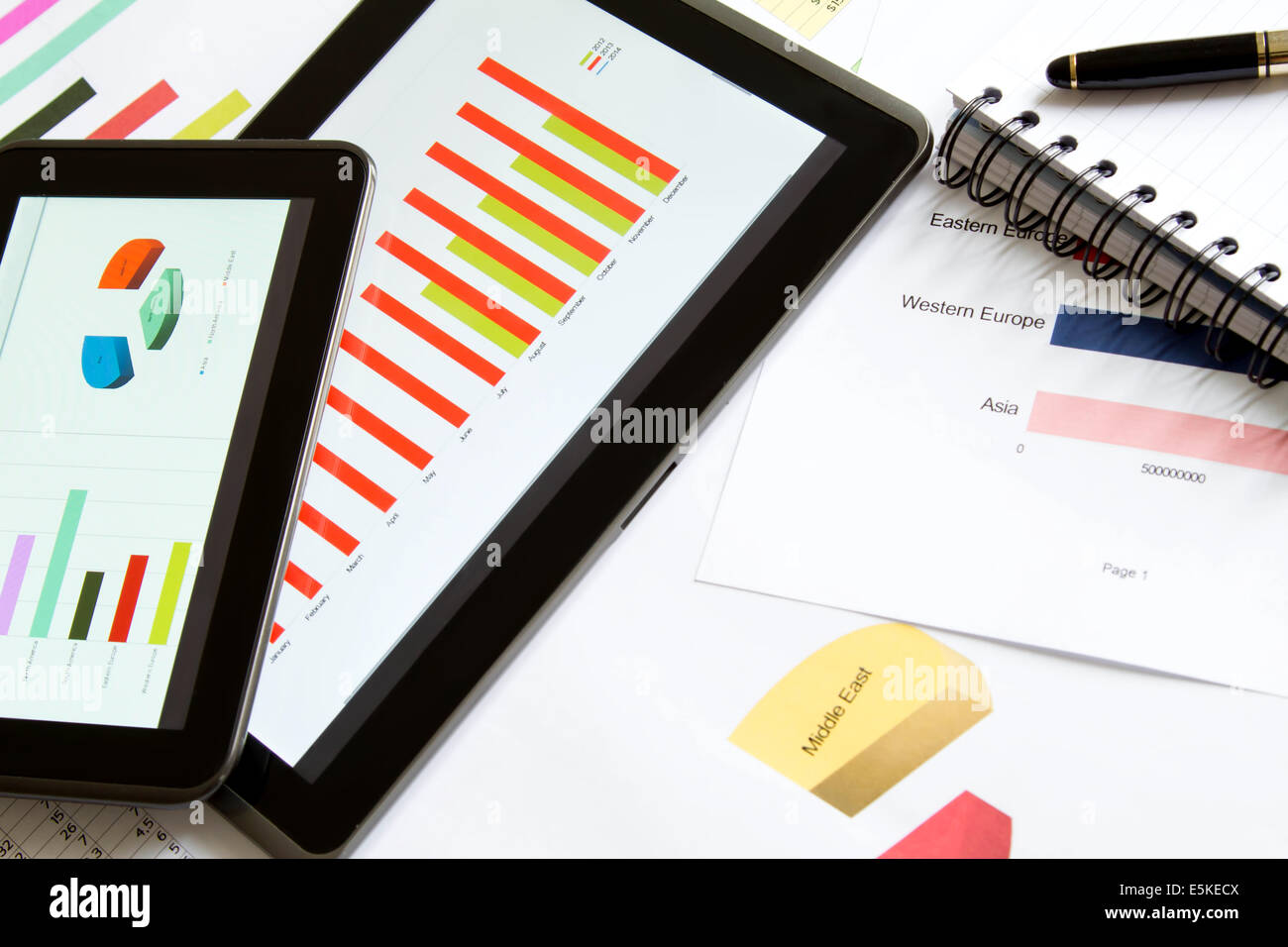 Working, analyzing graphics with the tablet and doing calculations ...