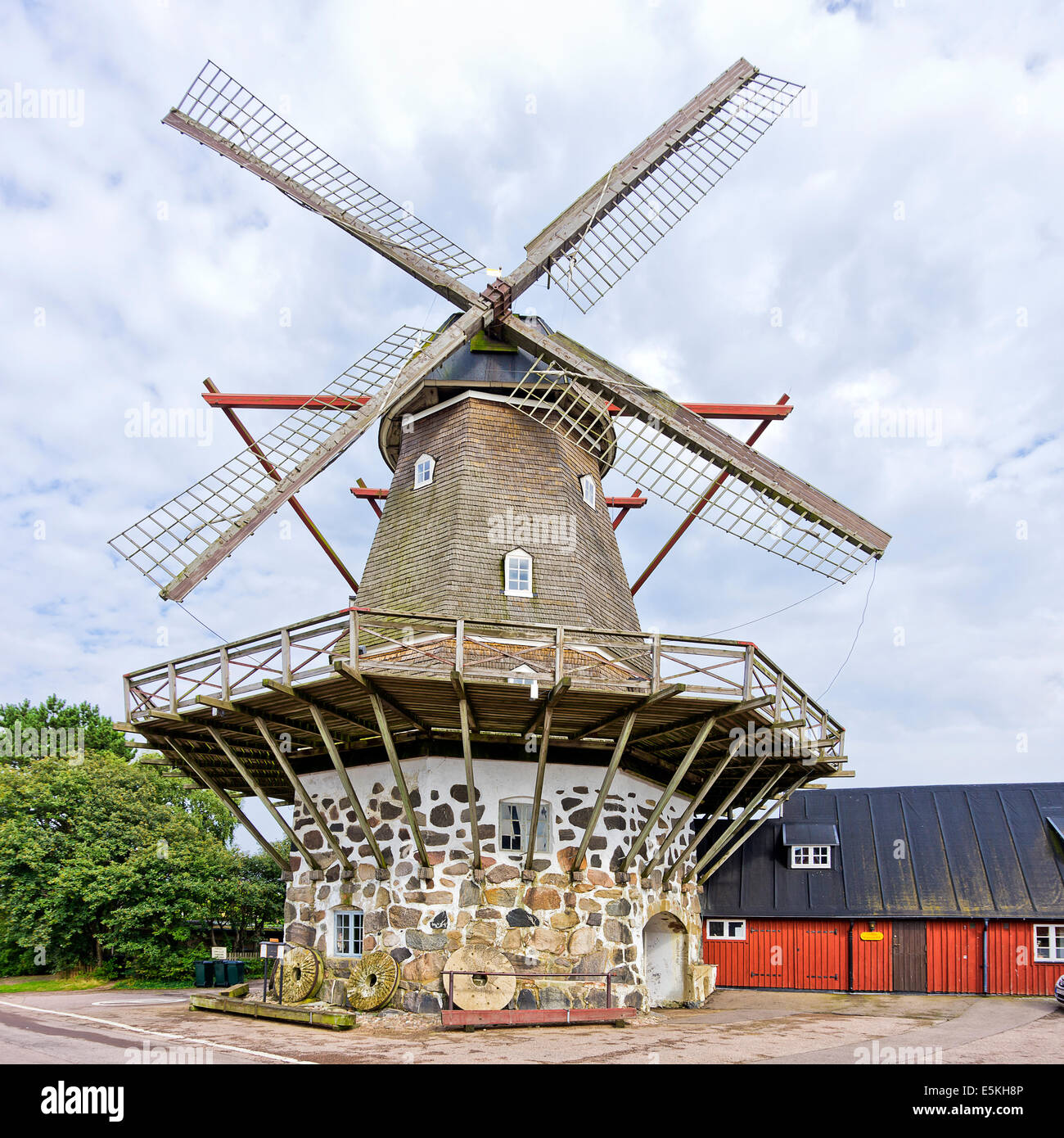 Historic smock mill in Viken, Höganäs kommun, Sweden. Stock Photo