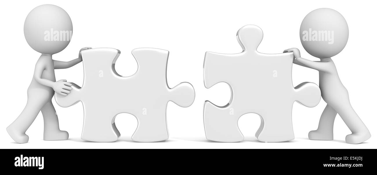 Dude the partners x 2 putting white puzzle pieces together Stock Photo -  Alamy