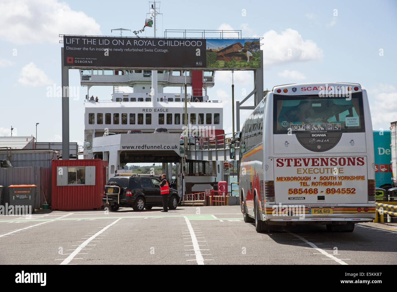 Loading a roro car passenger ferry in Southampton UK Red Funnel company