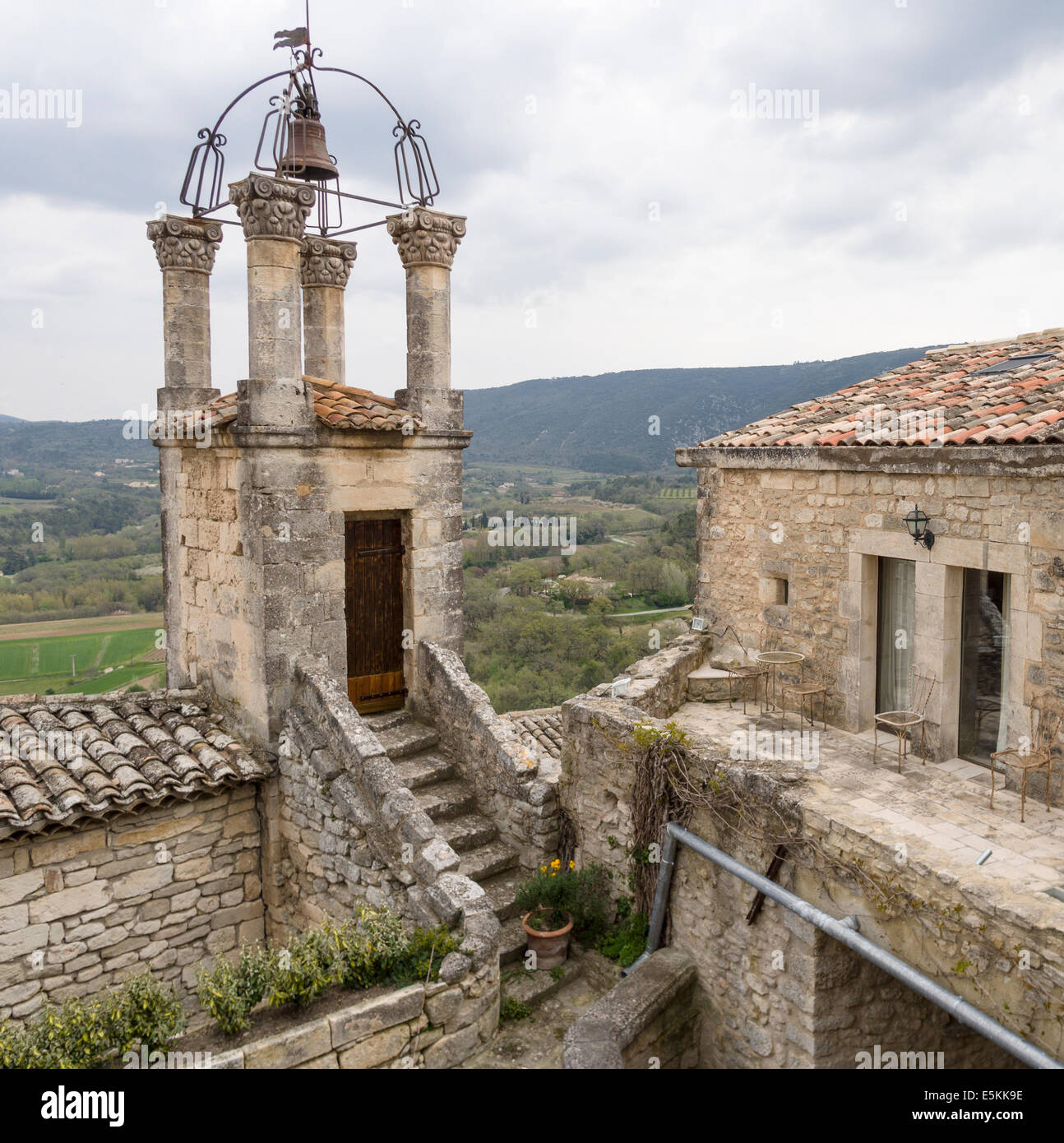 Lacoste Campanile, the Village Bell Tower. The steps up to the bell and  clock tower in this small restored medieval village Stock Photo - Alamy