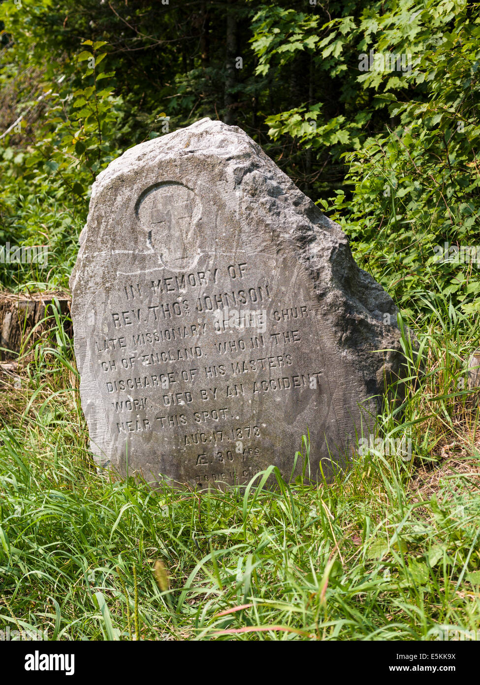 Rev Thomas Johnson memorial stone. In memory of Rev. Thos Johnson late missionary of the church of England. Stock Photo