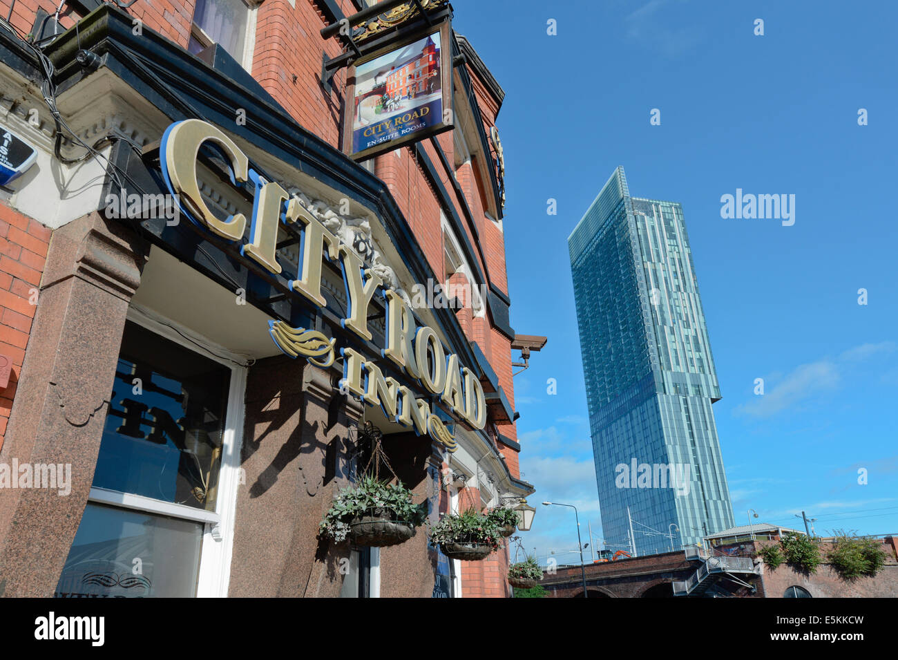 The signage for the City Road Inn traditional English city pub, located on Albion Street, Manchester, UK. Stock Photo