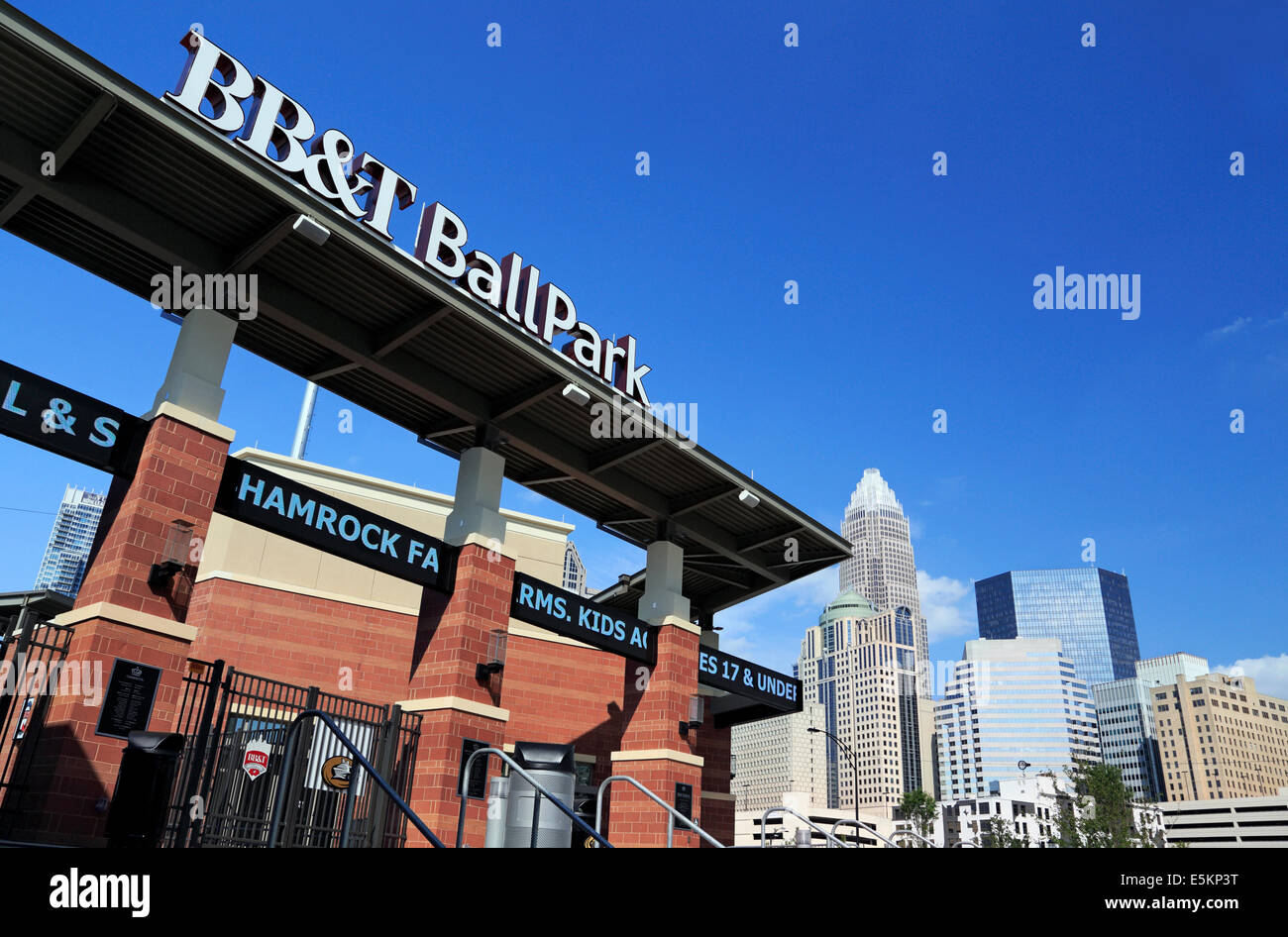 Charlotte, North Carolina. BB&T Ballpark with the skyline in the