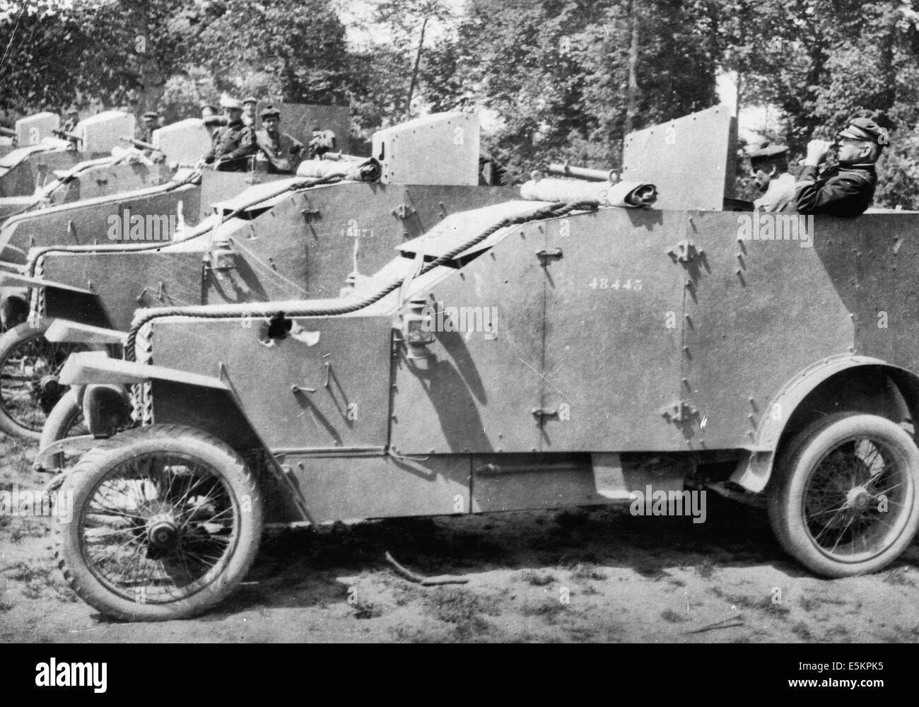 Row of Armoured Cars during World War I, circa 1917 Stock Photo
