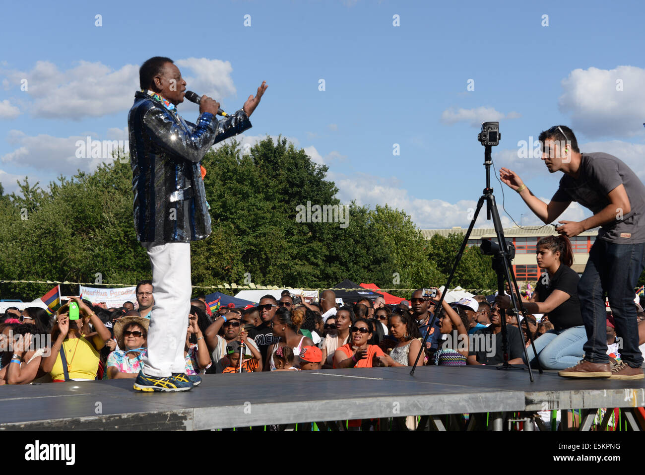 London, UK, 3rd August 2014 : Jean-claude Gaspard preforms live at the Mauritian culture celebrate of the sixth Mauritian Open Air Festival 2014 at Down Lane Park in London. Credit:  See Li/Alamy Live News Stock Photo