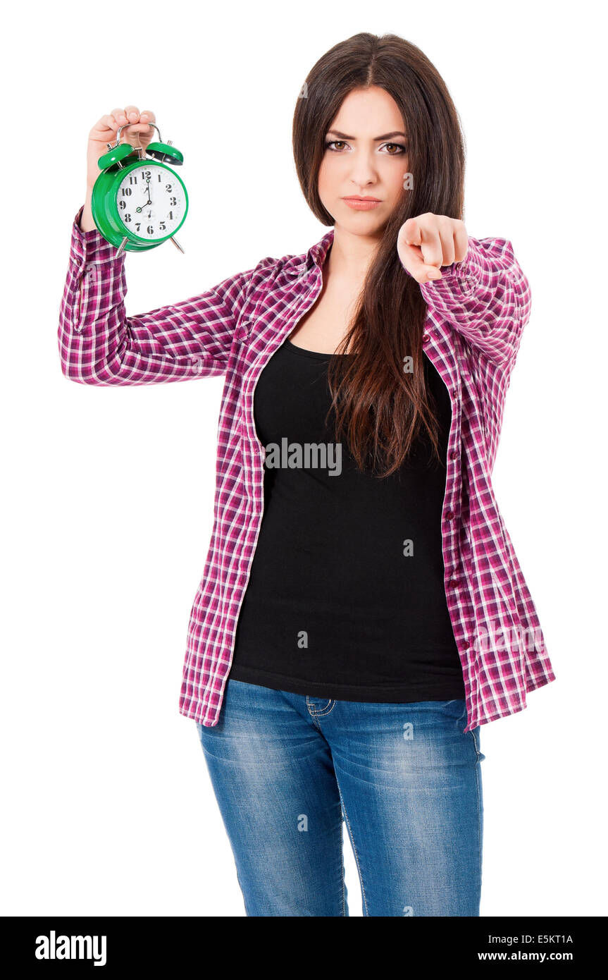 Girl with alarm clock Stock Photo Alamy