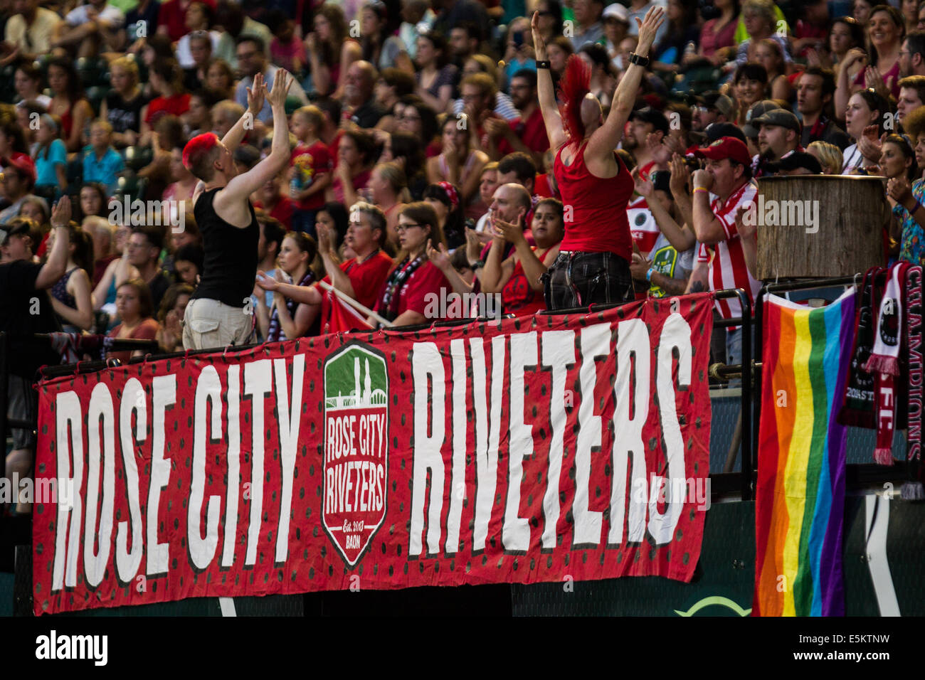 The Rose City Riveters cheer on the Thorns. The Portland Thorns FC