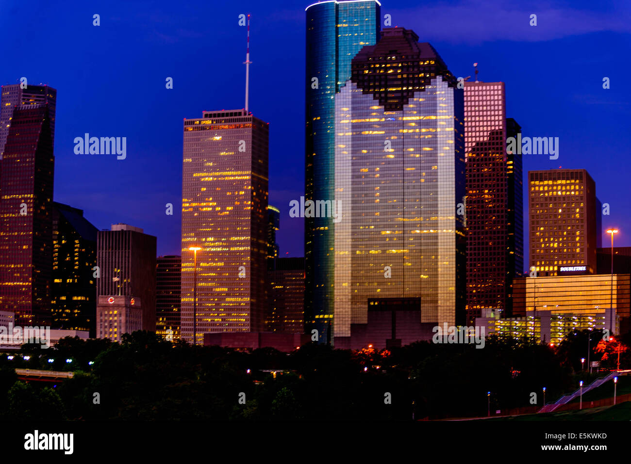 Houston downtown buildings at dusk Stock Photo Alamy